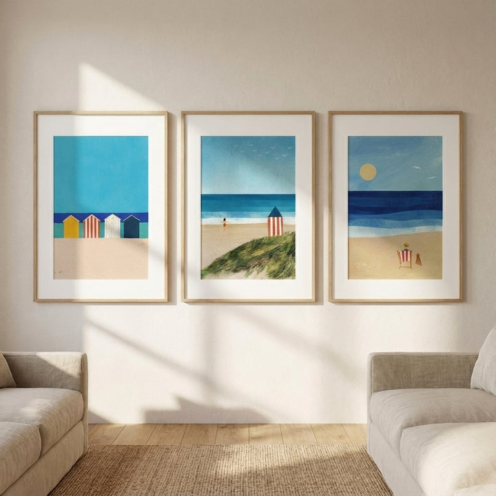 Trio Abstract Brighton Beach Coastal Art by Henry Rivers