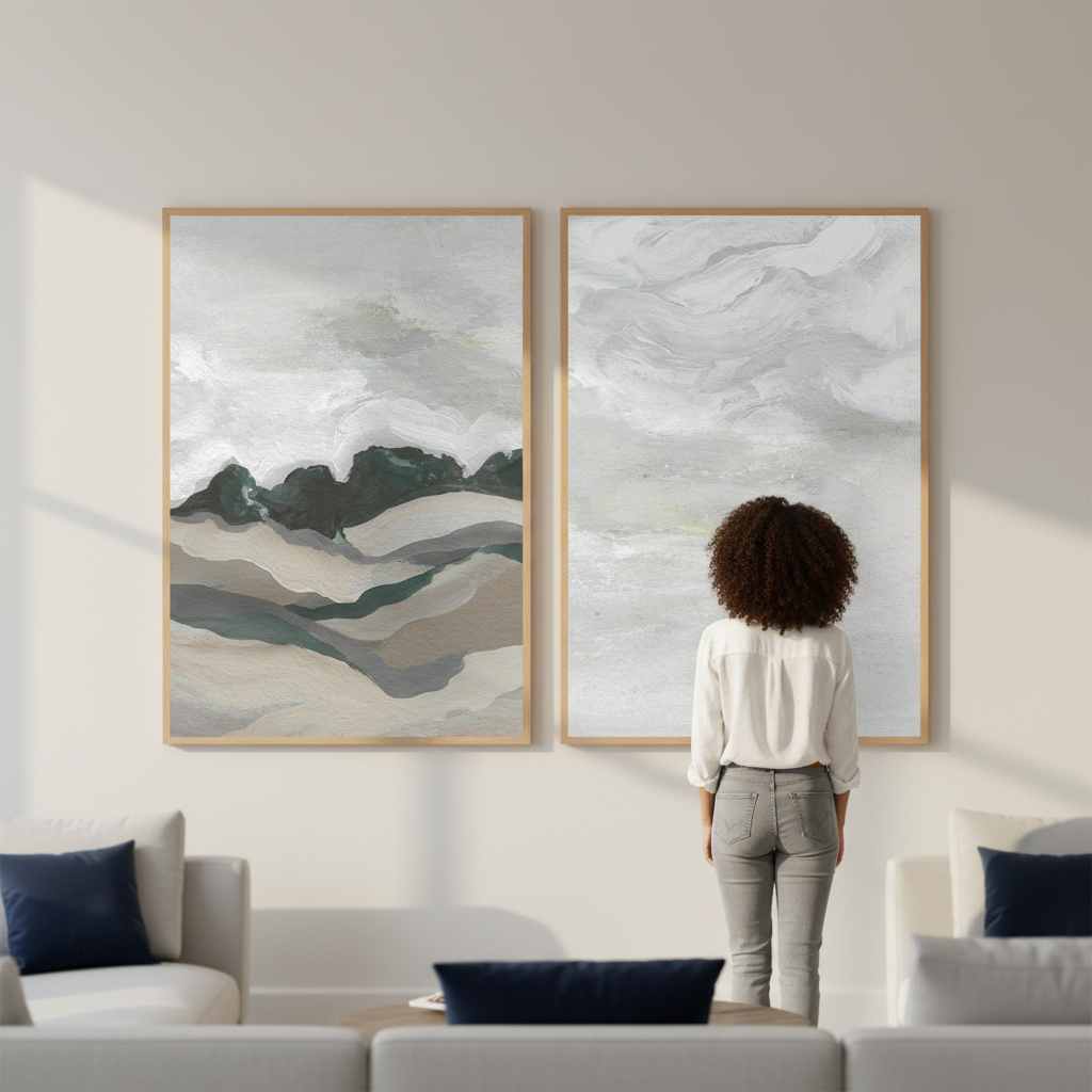 Grey Abstract Sky Duo by Josephine Wianto