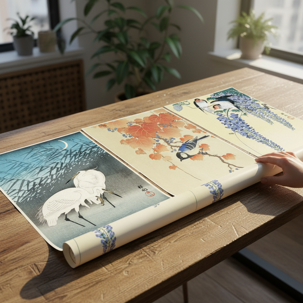 Trio of Woodblock Print Birds by Ohara Koson