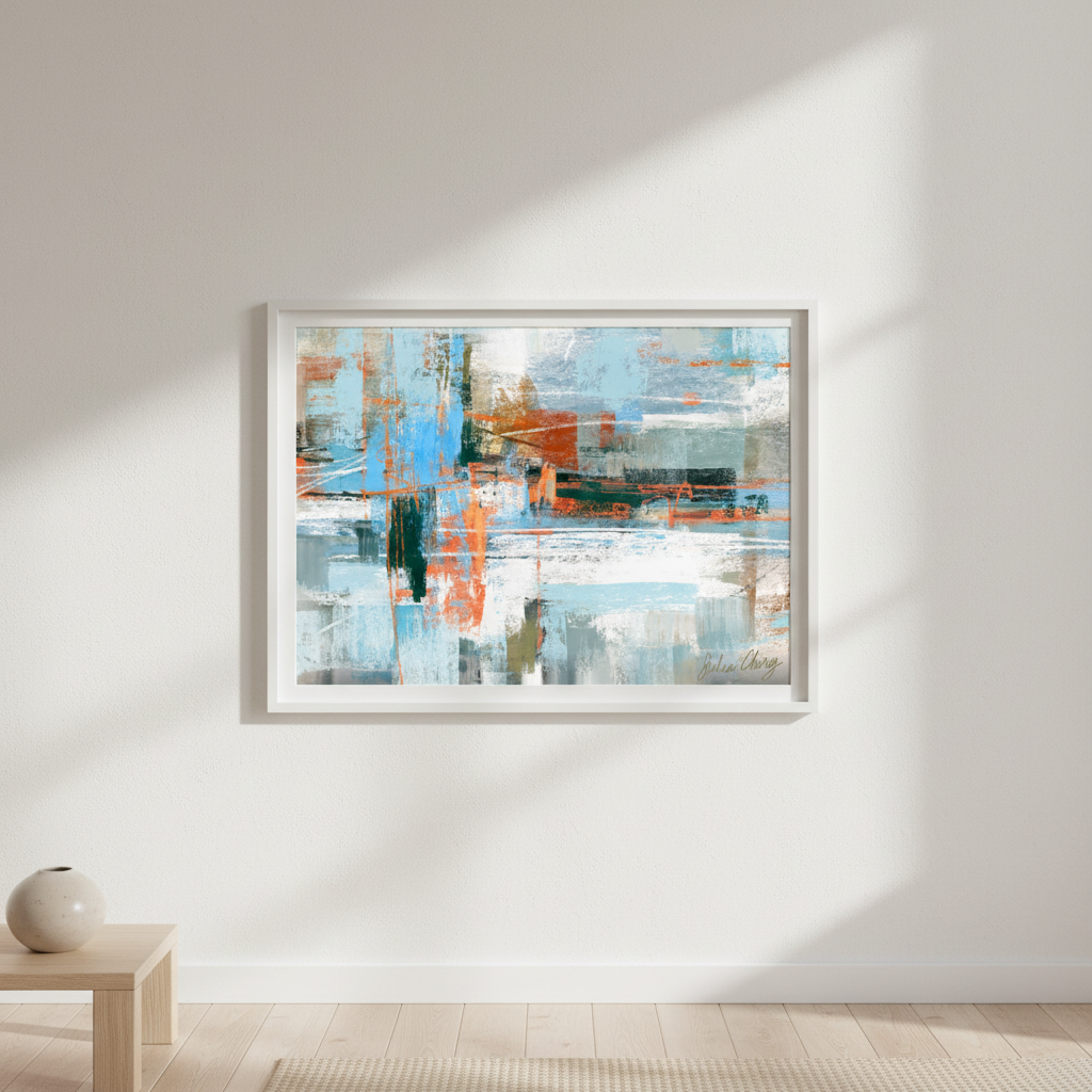 Blue and Orange Abstract by Julia Cheney
