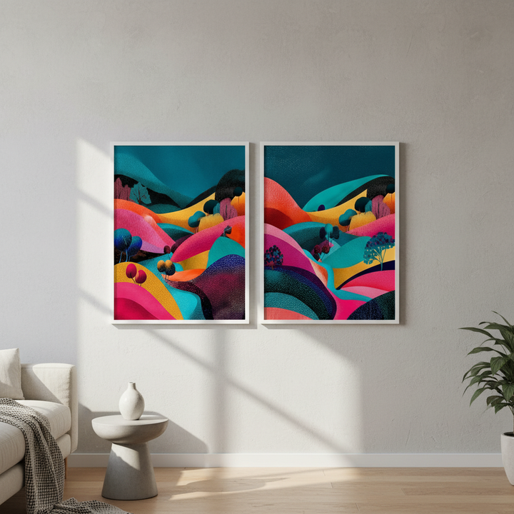 Set of 2 Japanese Evening Pop Art Hills Abstract Flow