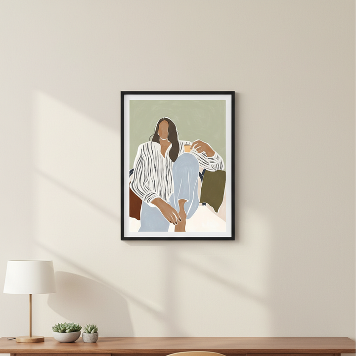 Woman Enjoying a Cup of Espresso by Ivy Green Illustrations