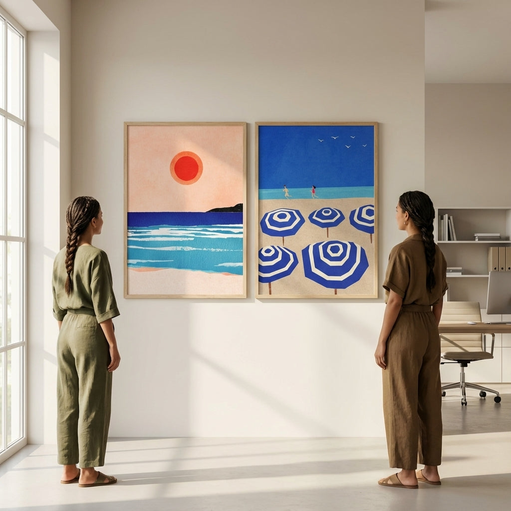 Mediterranean Abstract Beach Bliss Pair by Henry Rivers