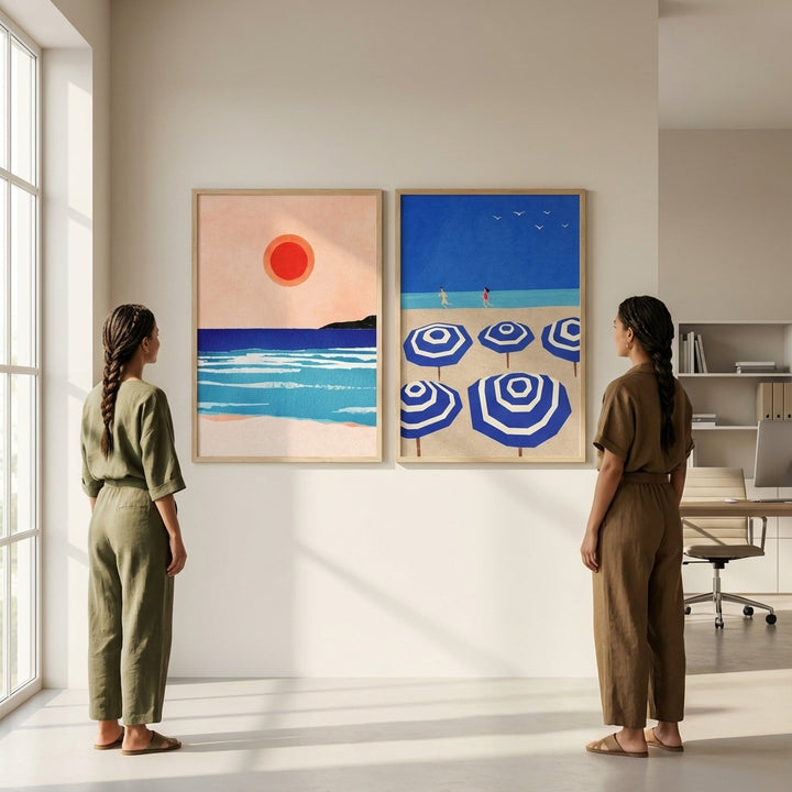 Mediterranean Abstract Beach Bliss Pair by Henry Rivers