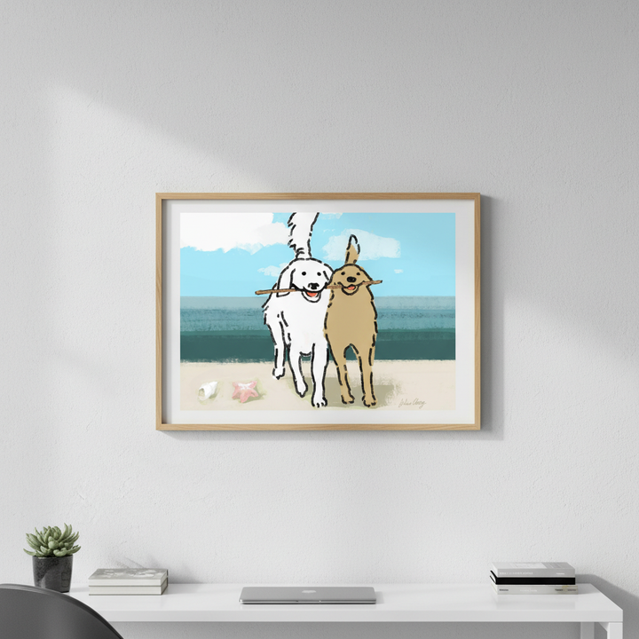 Two Dogs on the Beach by Julia Cheney