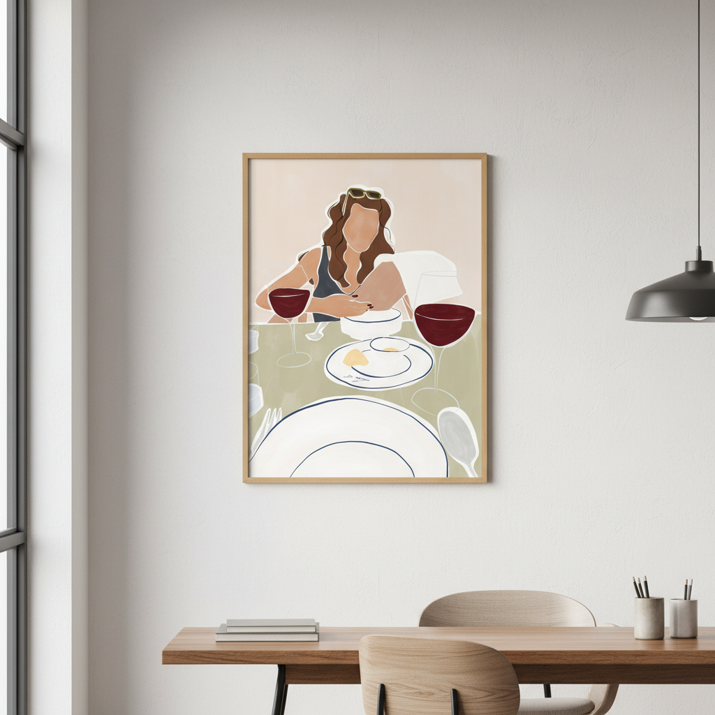 Woman Dining in a Restaurant by Ivy Green Illustrations