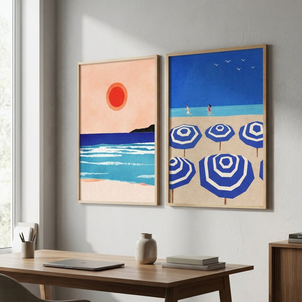 Mediterranean Abstract Beach Bliss Pair by Henry Rivers