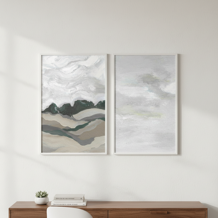 Grey Abstract Sky Duo by Josephine Wianto