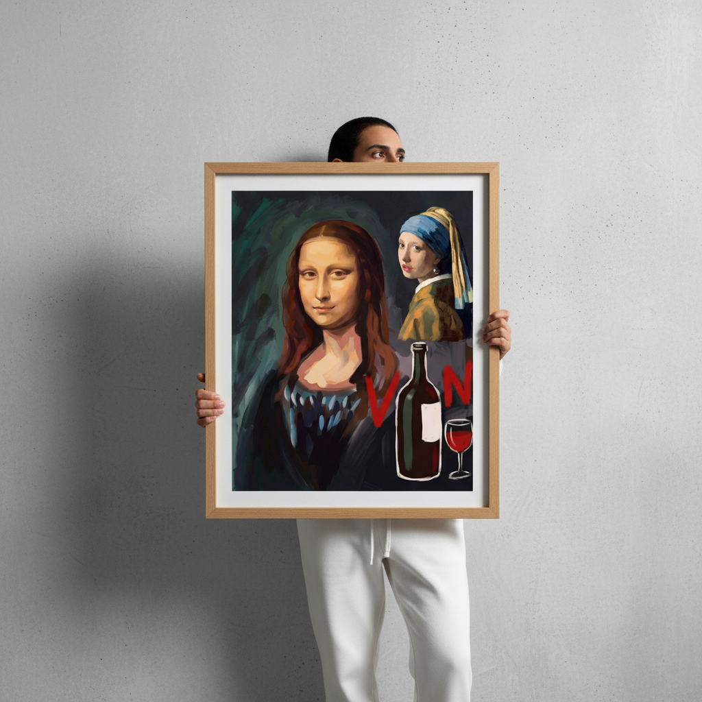Mona Lisa with a Pearl Earring drinking Vino by Andres Alvarado Gavilanez