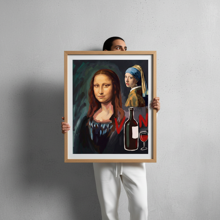 Mona Lisa with a Pearl Earring drinking Vino by Andres Alvarado Gavilanez