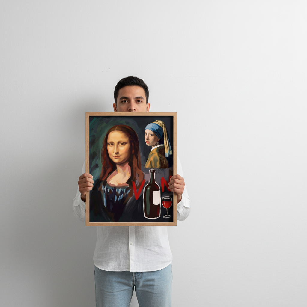 Mona Lisa with a Pearl Earring drinking Vino by Andres Alvarado Gavilanez