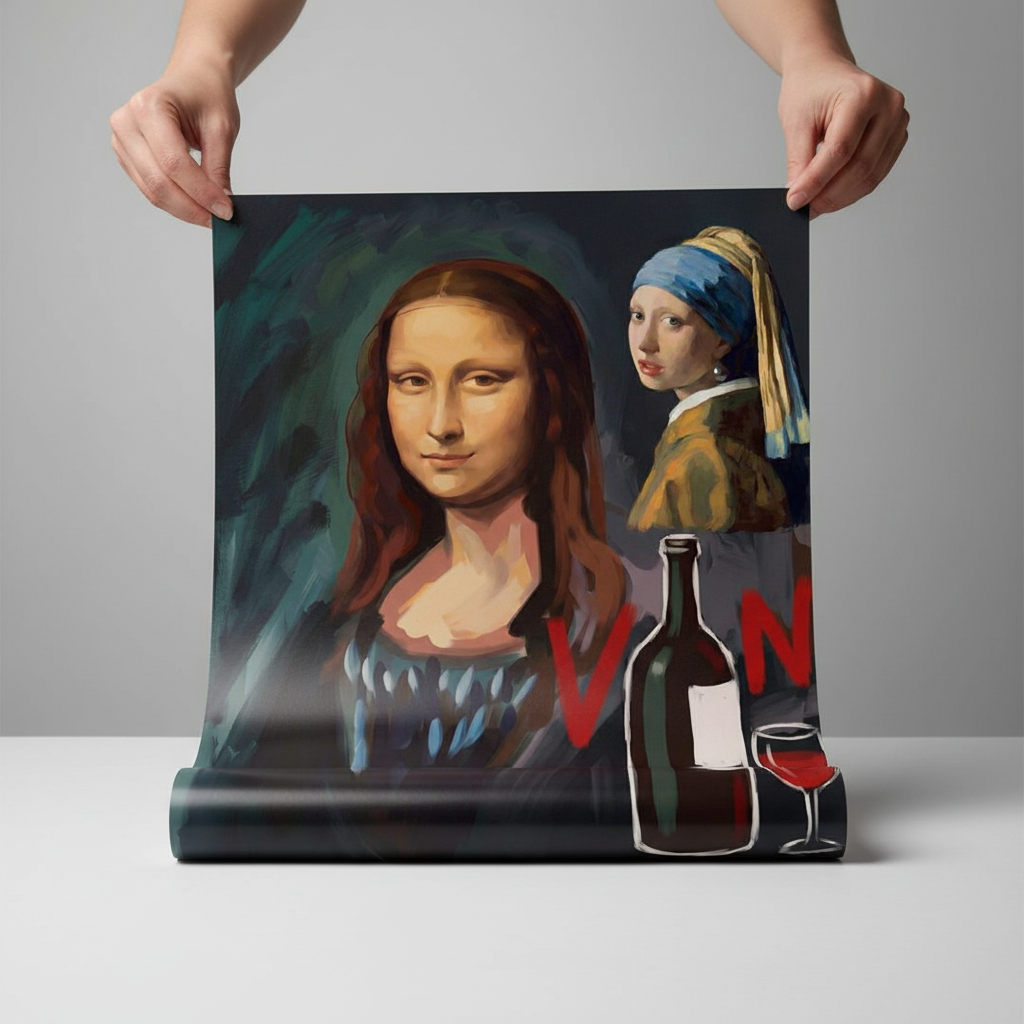 Mona Lisa with a Pearl Earring drinking Vino by Andres Alvarado Gavilanez
