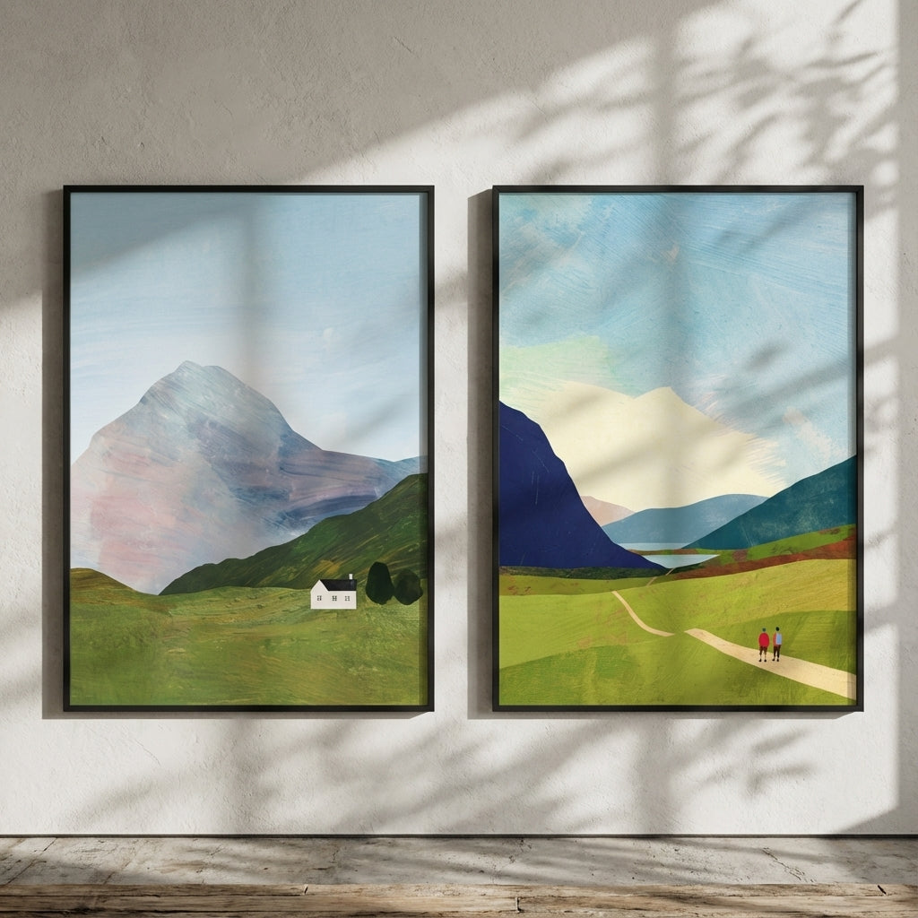 Highland Hike Abstract Duo Painting by Henry Rivers