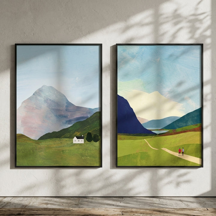 Highland Hike Abstract Duo Painting by Henry Rivers