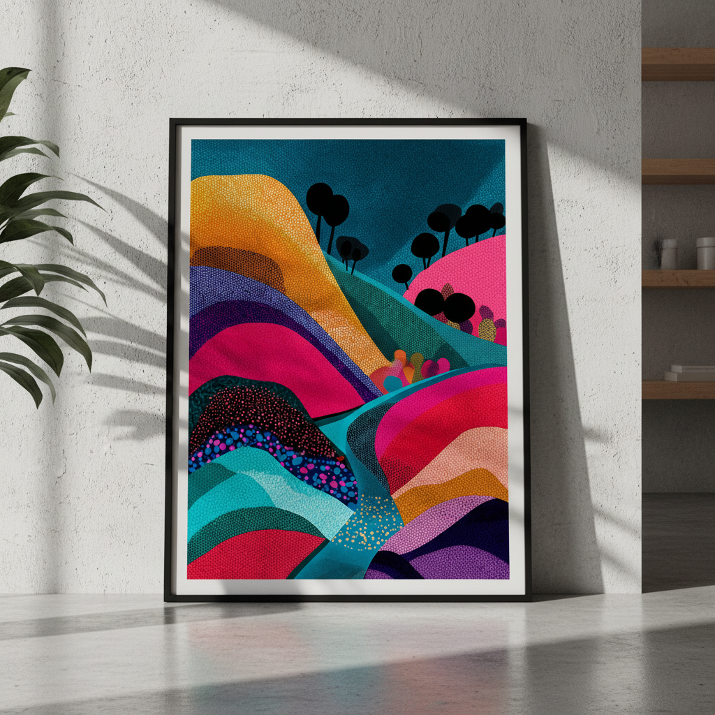 Evening River Japanese Hills Pop Art Abstract Wall Art