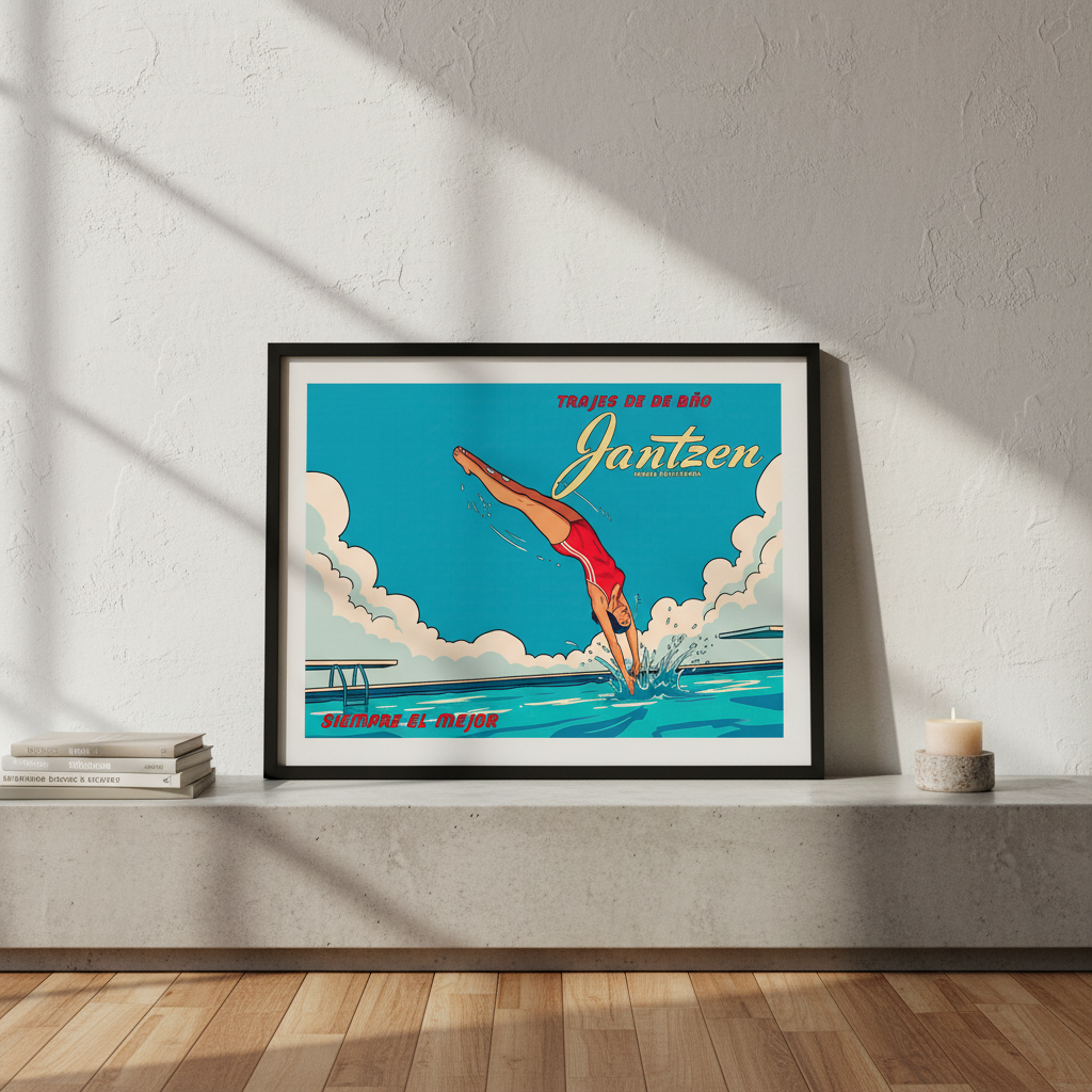 Janzten Vintage Coastal Woman Diving Ad Poster