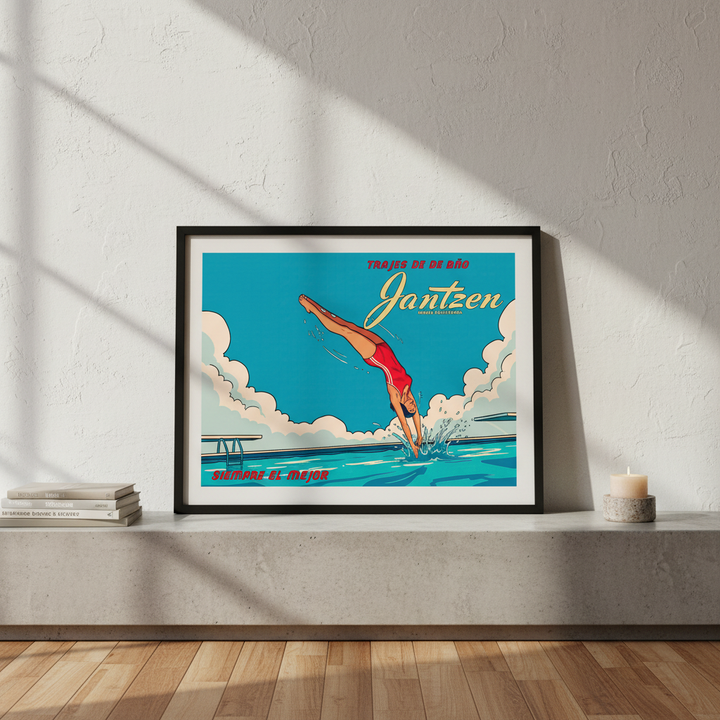 Janzten Vintage Coastal Woman Diving Ad Poster