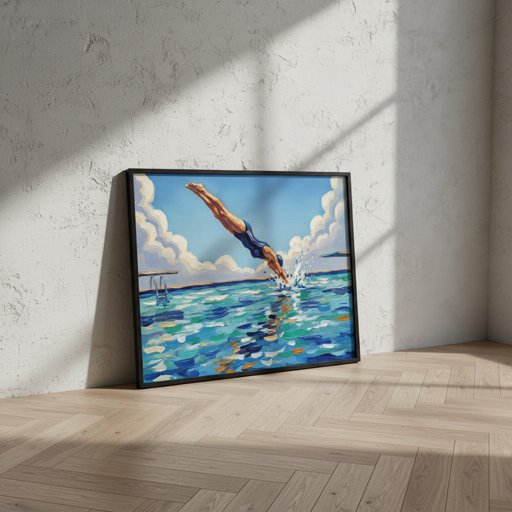 Diving in Water Brushstrokes Painting Wall Art Landscape Print