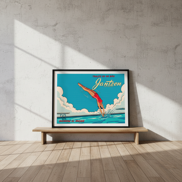 Janzten Vintage Coastal Woman Diving Ad Poster