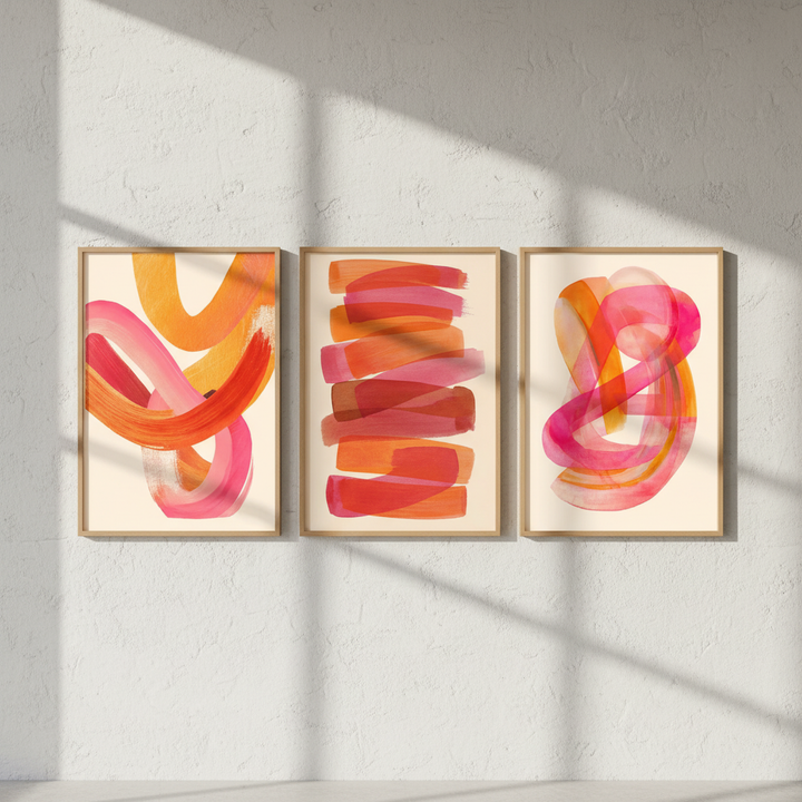 Orange Sunset Abstract Wave Trio