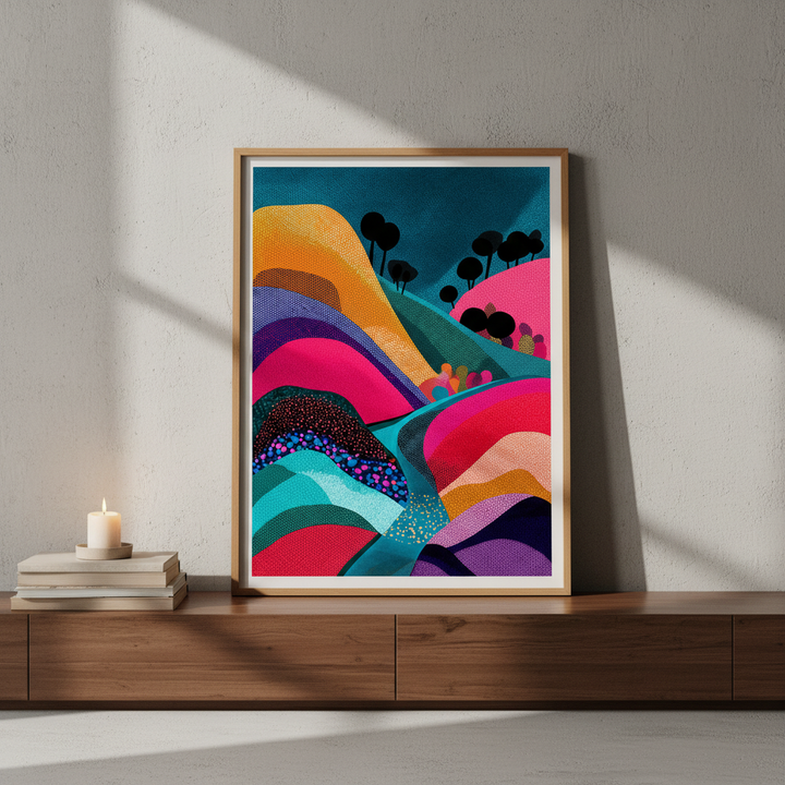 Evening River Japanese Hills Pop Art Abstract Wall Art