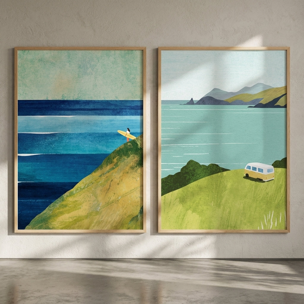 Countryside Surf Abstract Painting Pair by Henry Rivers
