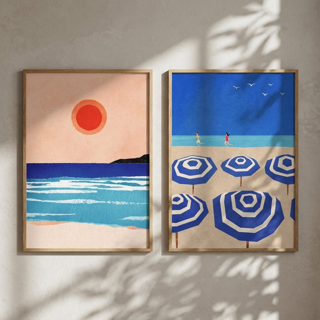 Mediterranean Abstract Beach Bliss Pair by Henry Rivers