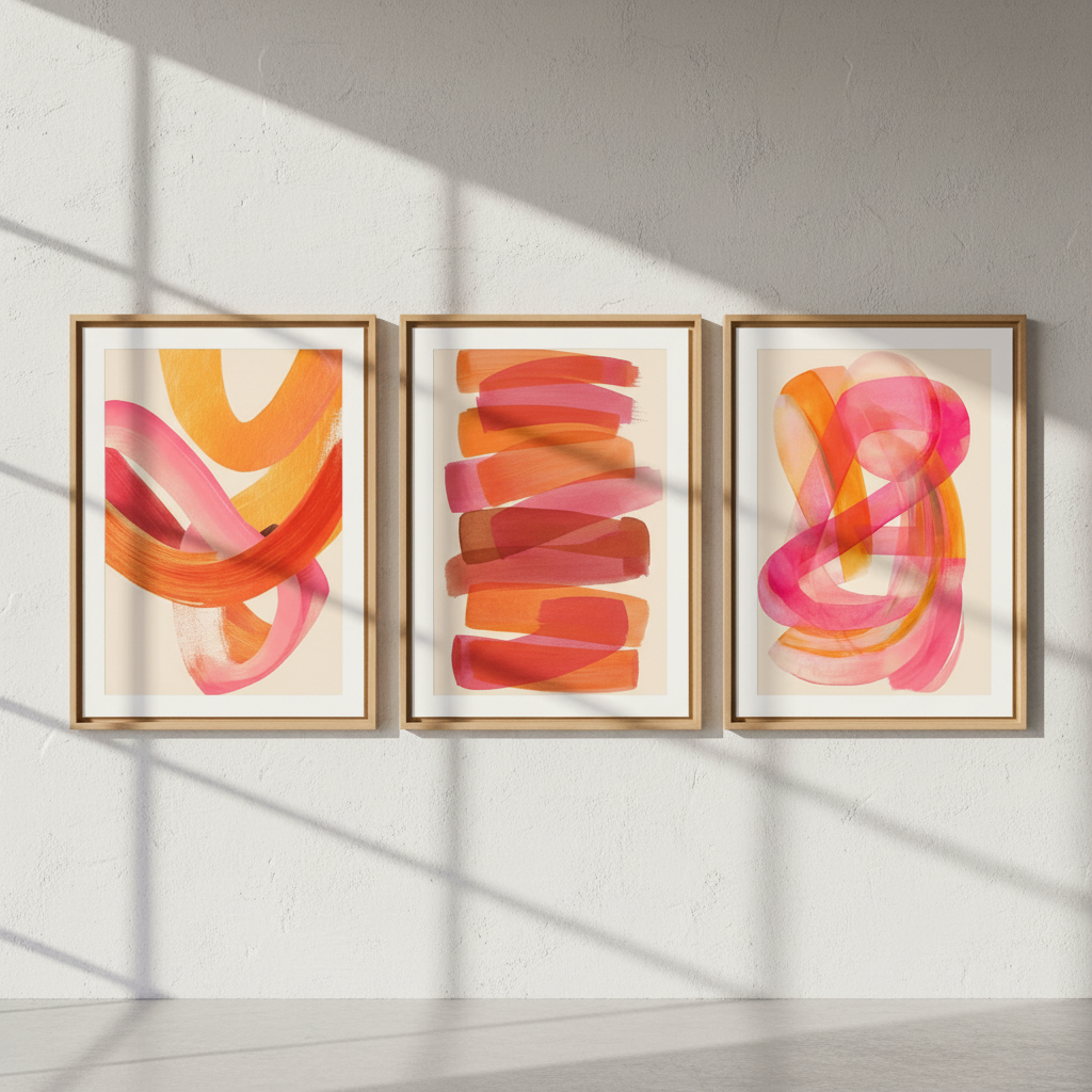 Orange Sunset Abstract Wave Trio