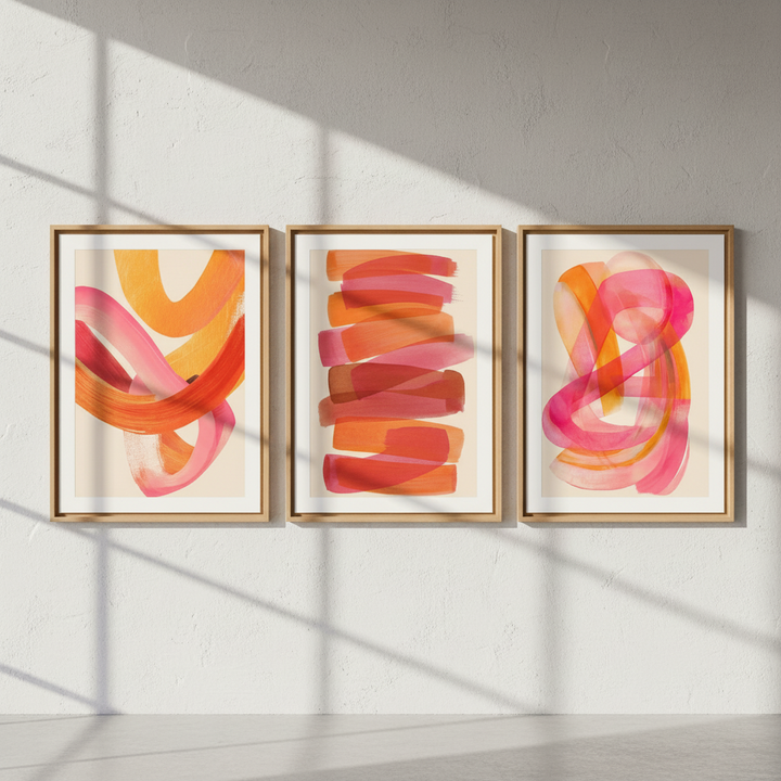 Orange Sunset Abstract Wave Trio