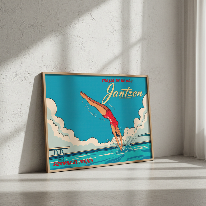Janzten Vintage Coastal Woman Diving Ad Poster