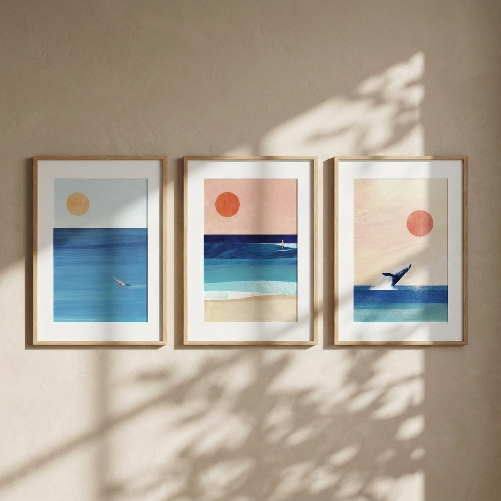 Abstract Sunset Swim Surf Trio by Henry Rivers