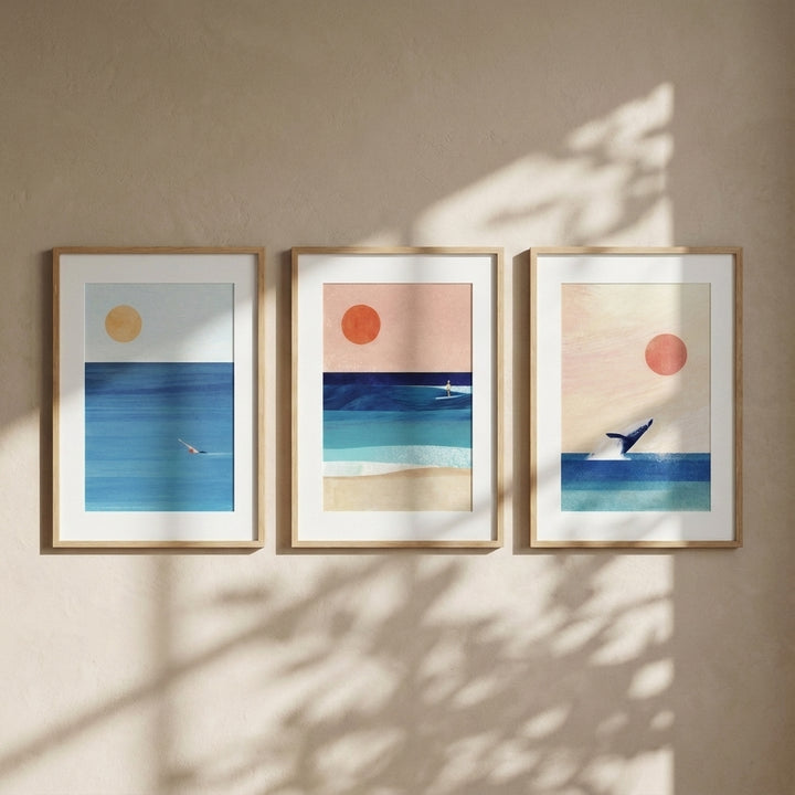 Abstract Sunset Swim Surf Trio by Henry Rivers