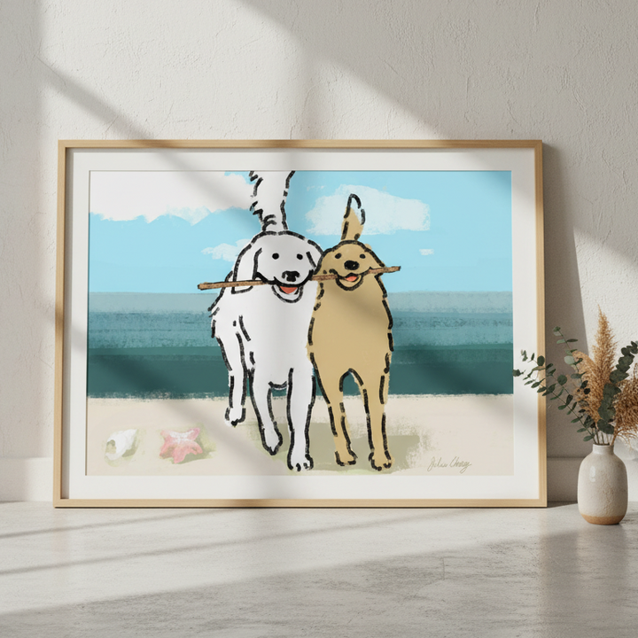 Two Dogs on the Beach by Julia Cheney