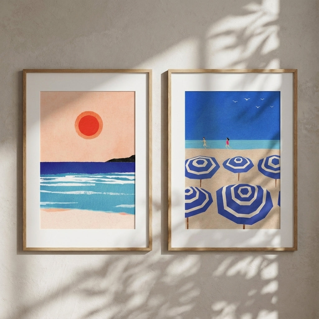 Mediterranean Abstract Beach Bliss Pair by Henry Rivers