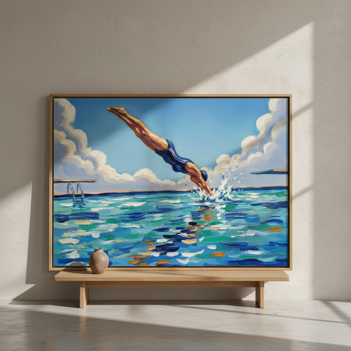 Diving in Water Brushstrokes Painting Wall Art Landscape Print