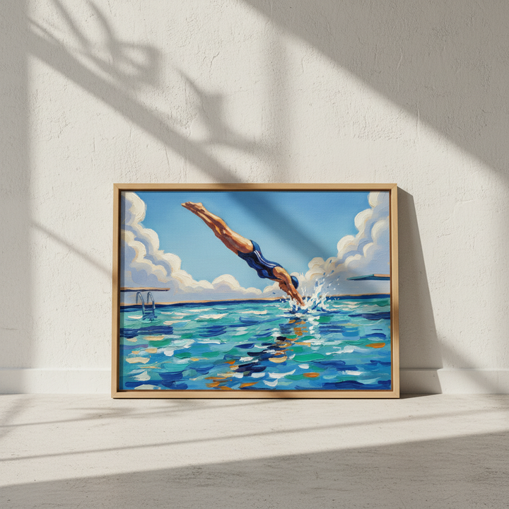 Diving in Water Brushstrokes Painting Wall Art Landscape Print