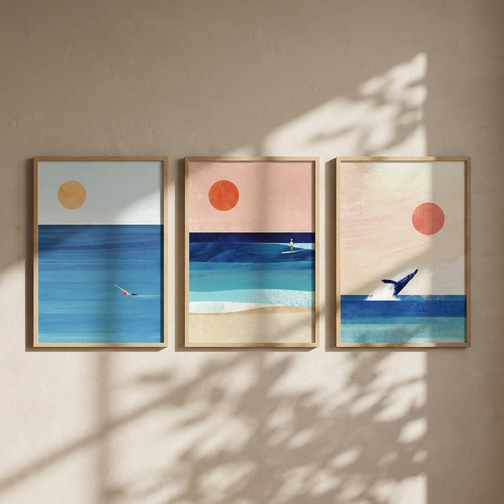 Abstract Sunset Swim Surf Trio by Henry Rivers