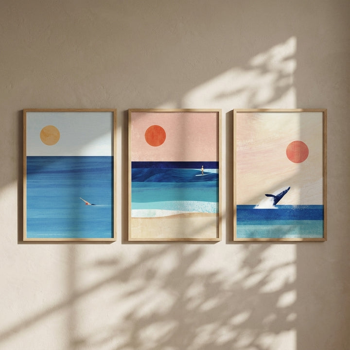 Abstract Sunset Swim Surf Trio by Henry Rivers