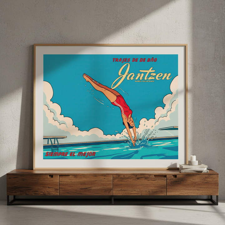 Janzten Vintage Coastal Woman Diving Ad Poster