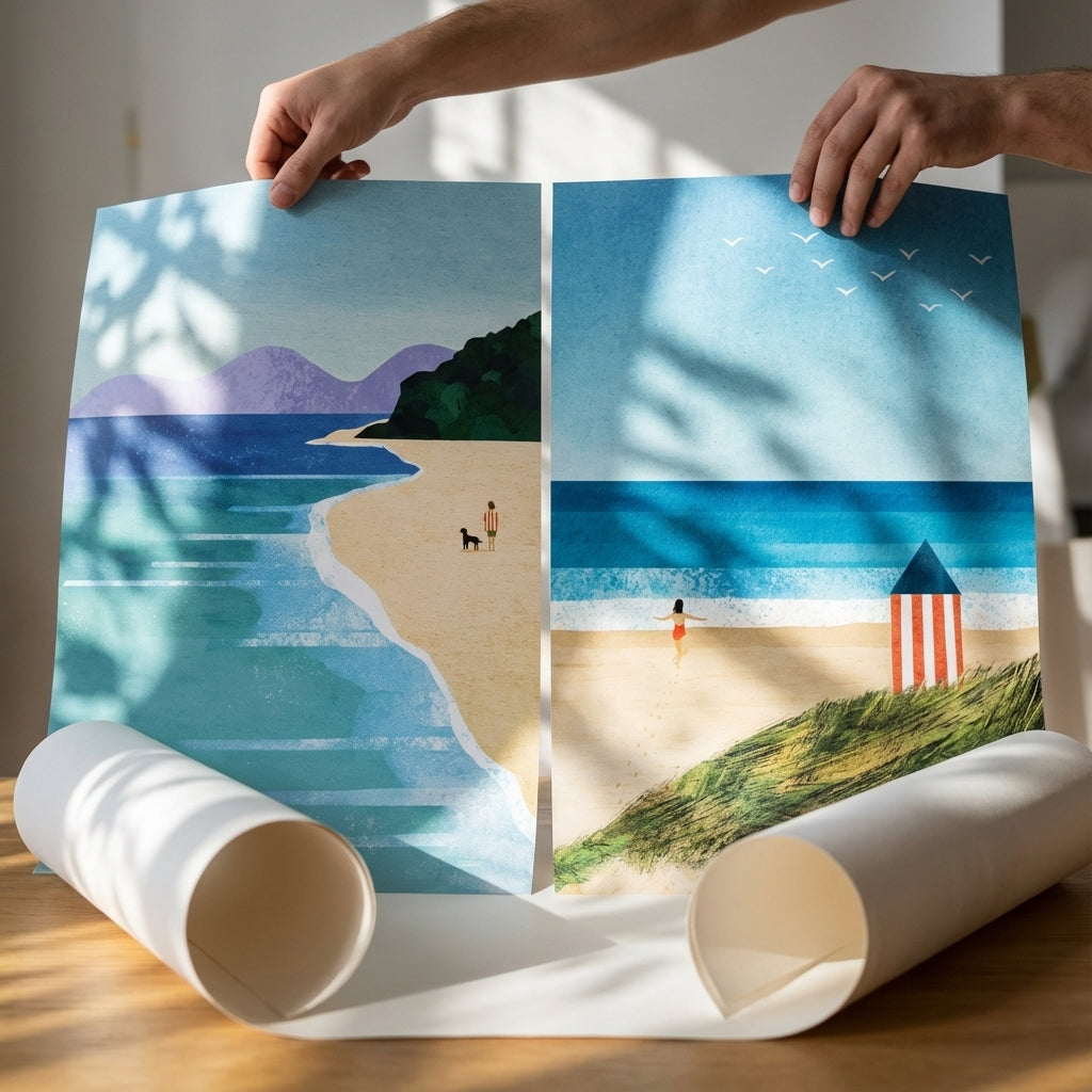 Morning Brighton Beach Stroll Set of 2 Abstract Prints by Henry Rivers