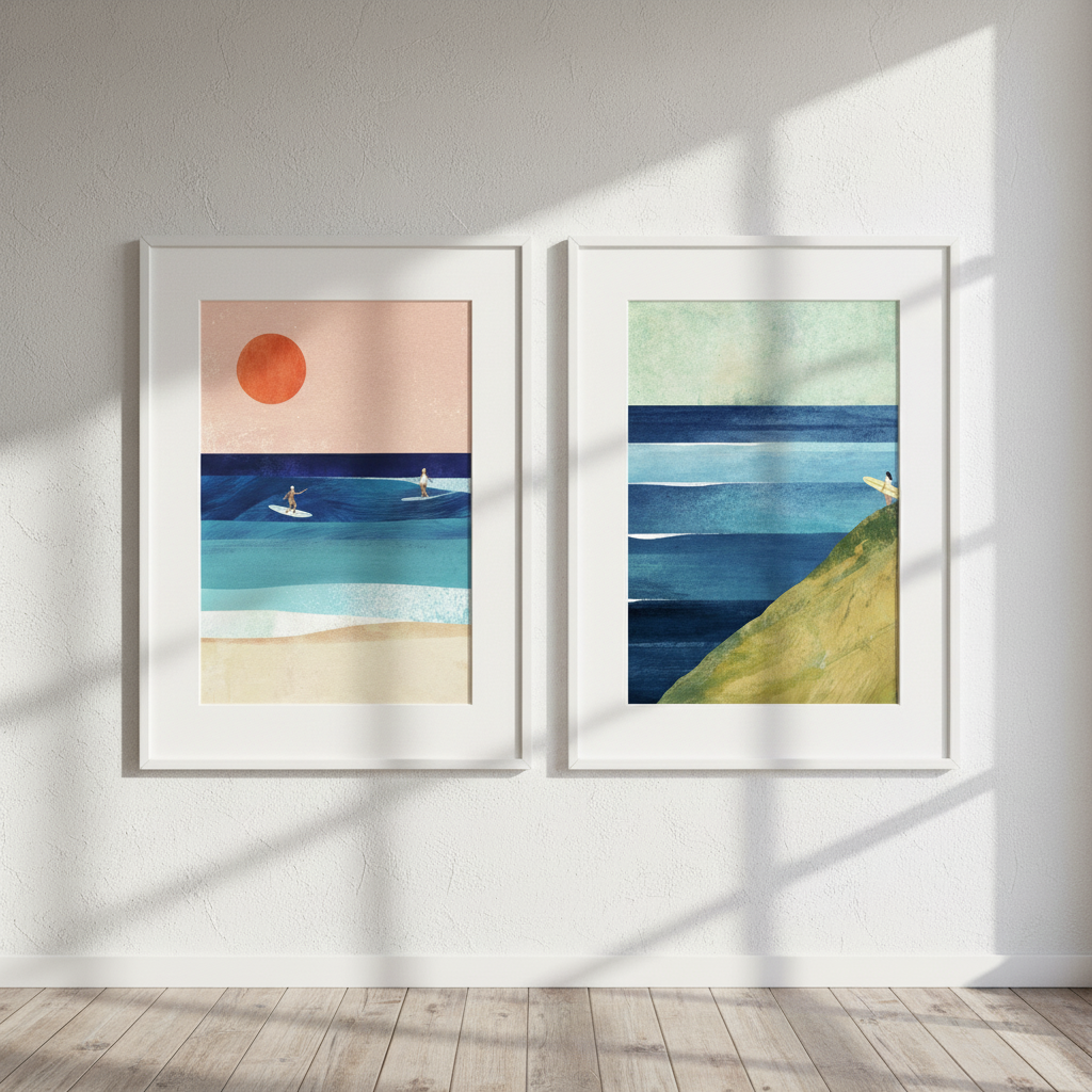 Surfs Up Abstract Painting Print Pair by Henry Rivers