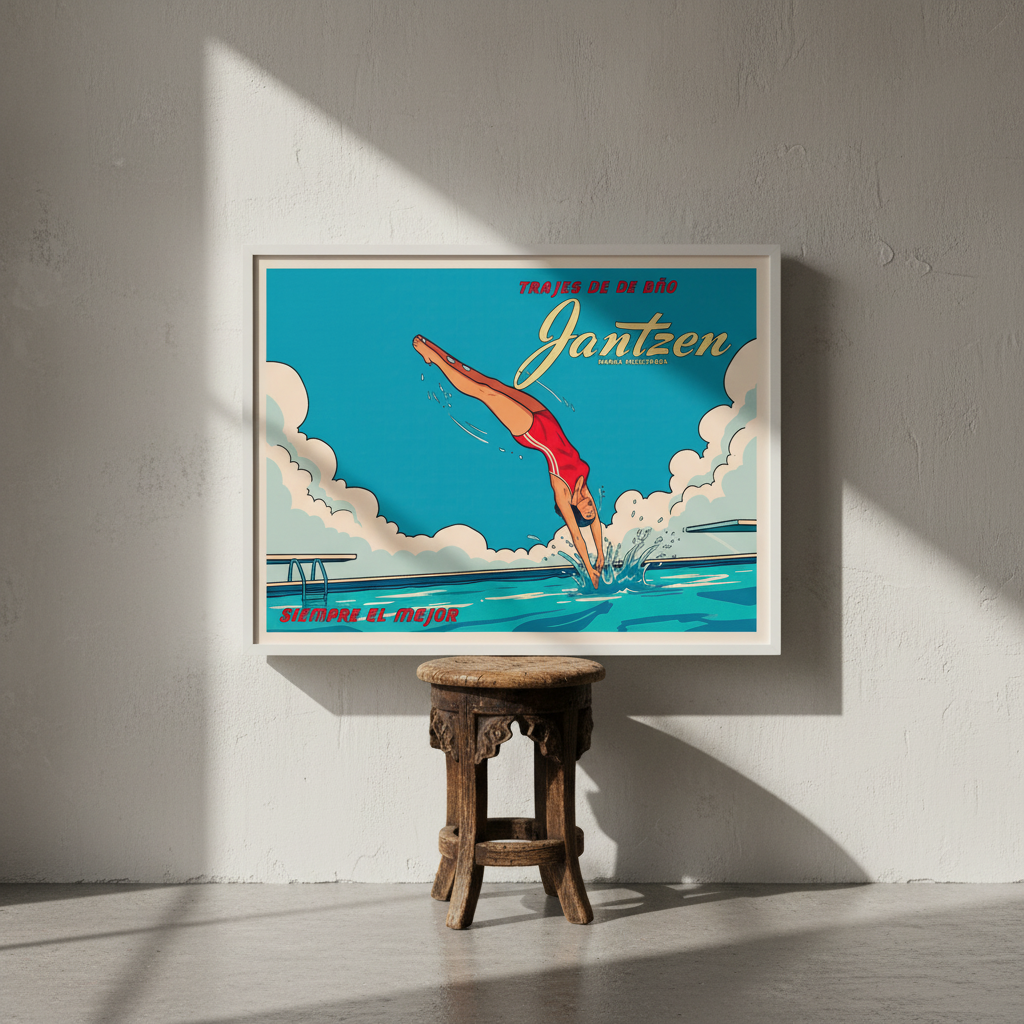 Janzten Vintage Coastal Woman Diving Ad Poster
