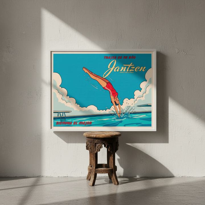 Janzten Vintage Coastal Woman Diving Ad Poster