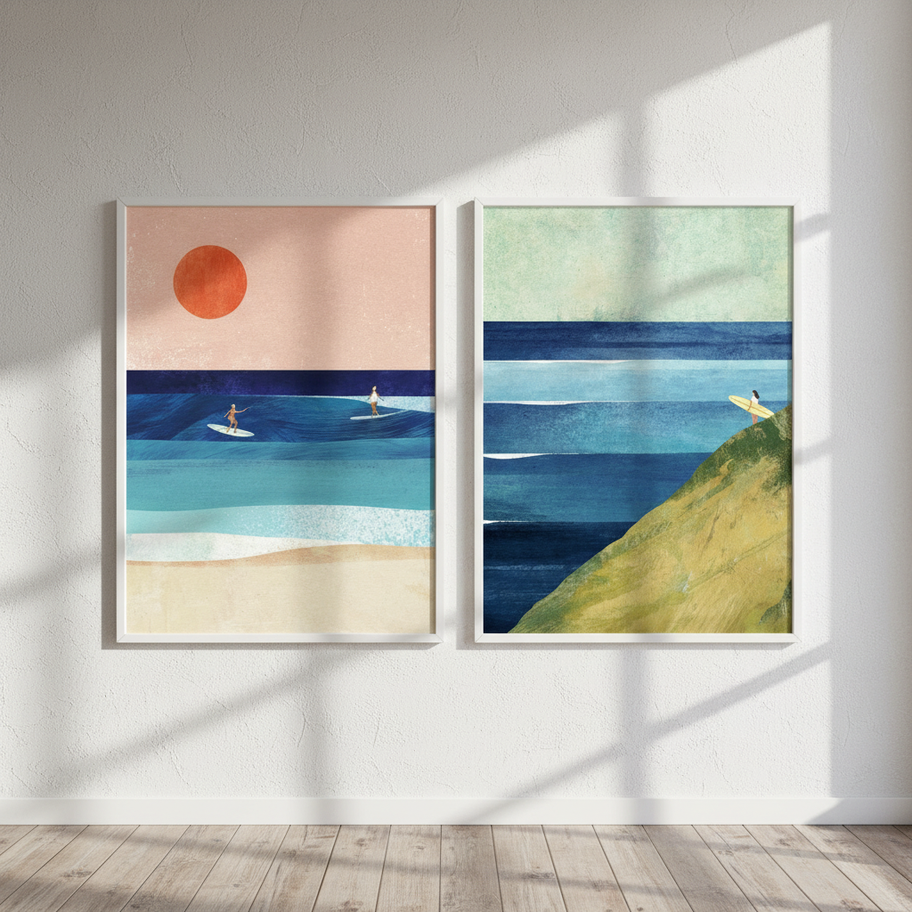 Surfs Up Abstract Painting Print Pair by Henry Rivers