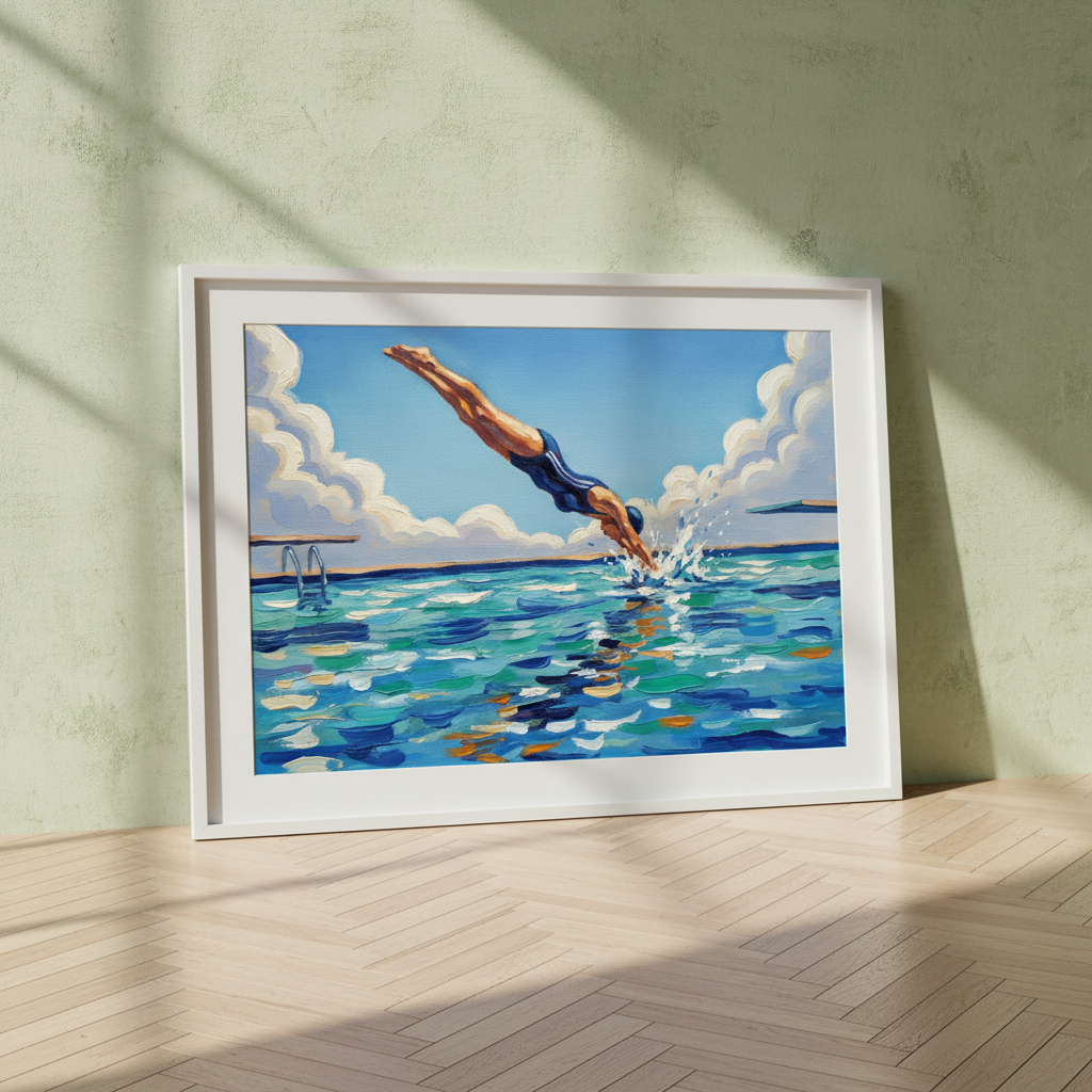 Diving in Water Brushstrokes Painting Wall Art Landscape Print
