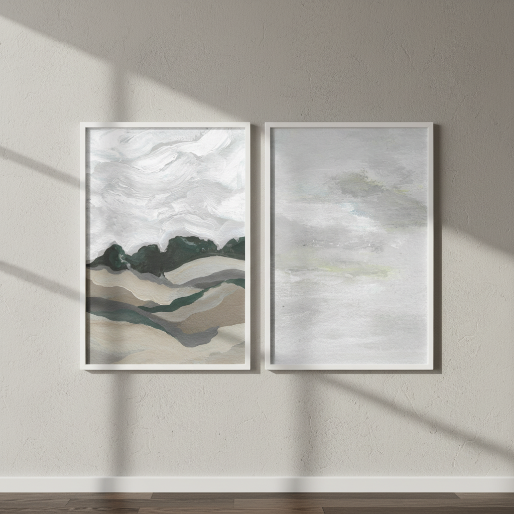 Grey Abstract Sky Duo by Josephine Wianto