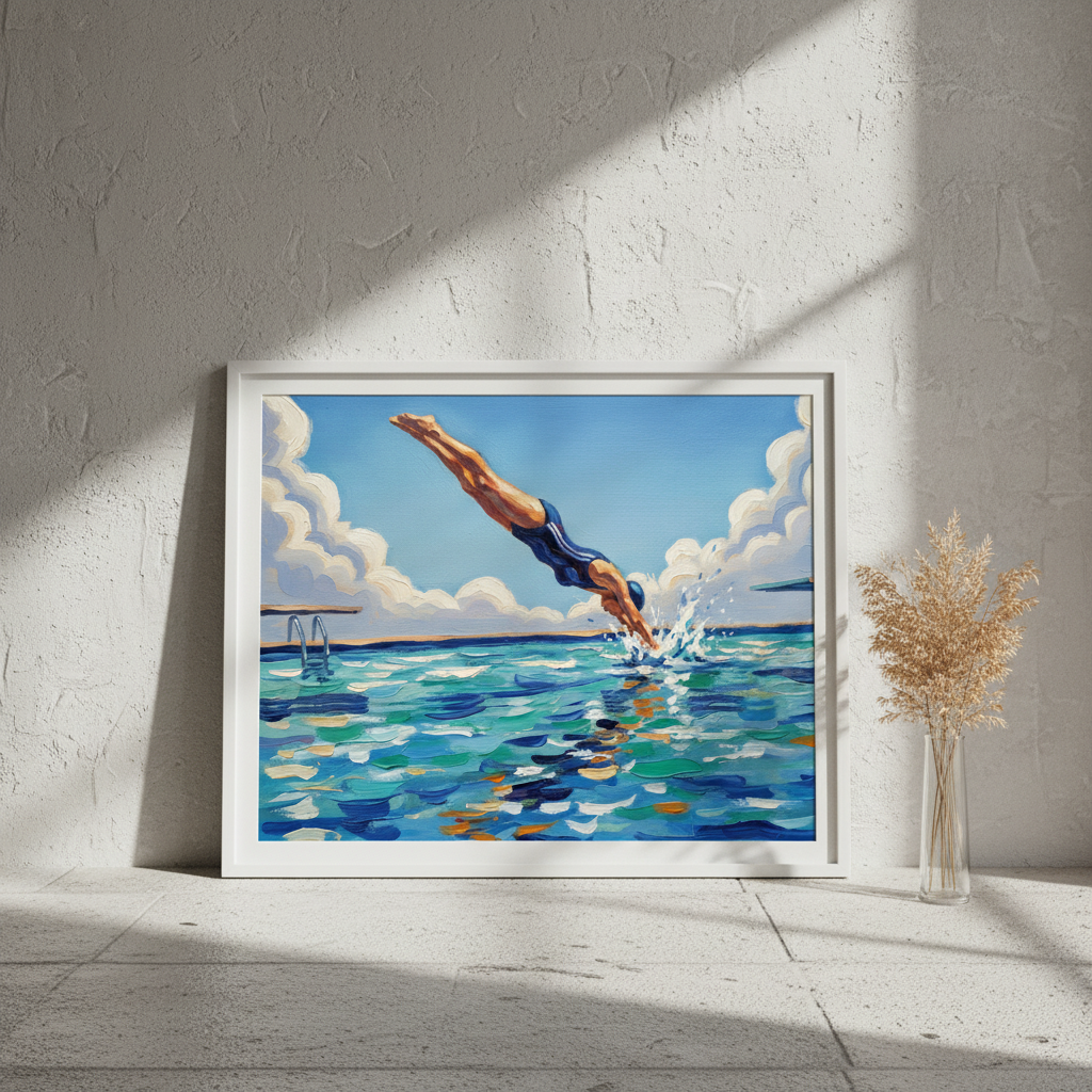 Diving in Water Brushstrokes Painting Wall Art Landscape Print