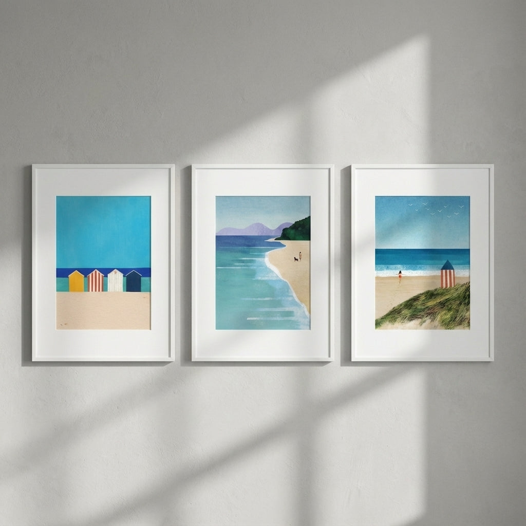 Brighton Beach Boxes Abstract Painting Trio by Henry Rivers