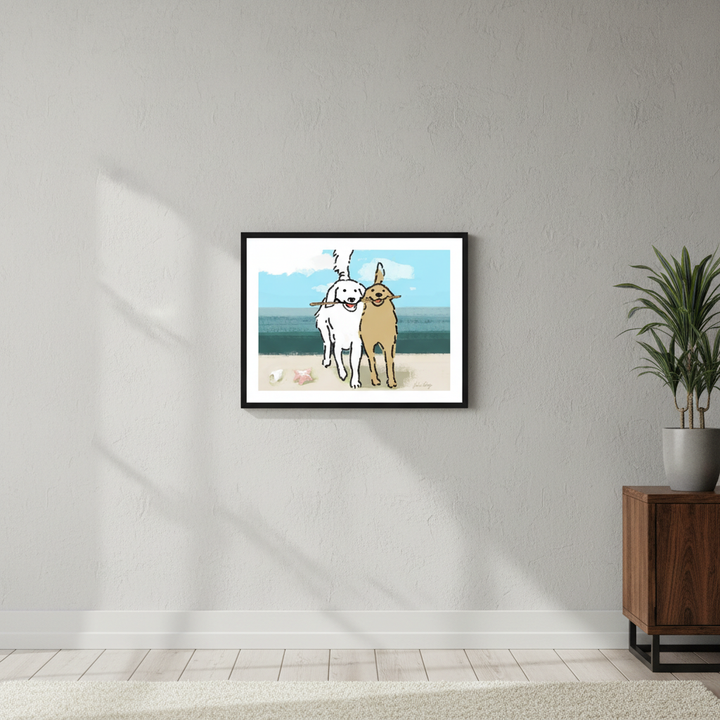 Two Dogs on the Beach by Julia Cheney