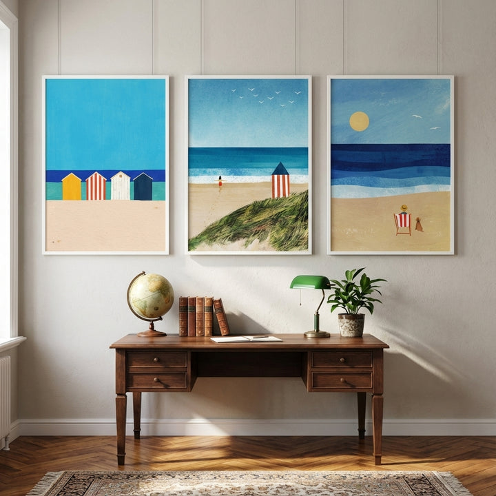 Trio Abstract Brighton Beach Coastal Art by Henry Rivers